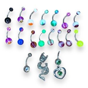 BODY JEWELRY LOT SET OF 18 VINTAGE 90s COLORFUL